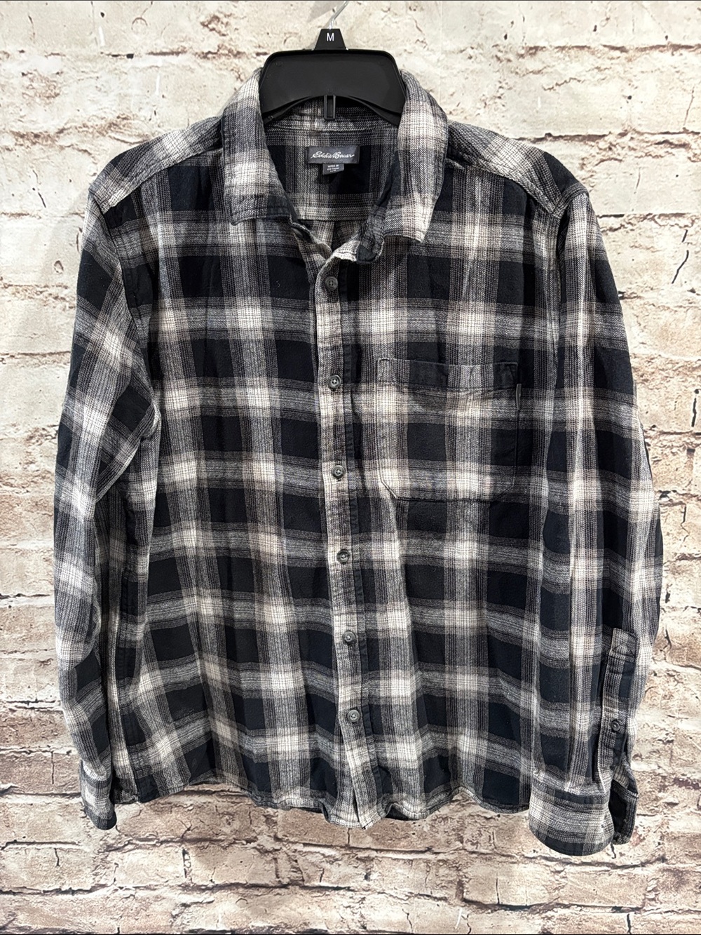 Eddie Bauer Black & White Plaid Casual Button-Down Shirt